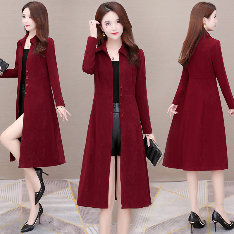Red Wind Suit Woman Autumn Dress 2021 New Foreign Pie slim fit medium Long version 100 hitch casual polo collar jacket