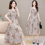 Модное шифоновое летнее платье, приталенная длинная юбка для матери, в цветочек, 2021 года, в западном стиле