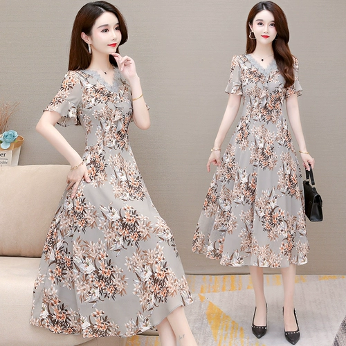 Модное шифоновое летнее платье, приталенная длинная юбка для матери, в цветочек, 2021 года, в западном стиле
