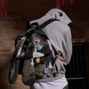 Retro Millennium Y2K Rabbit Ear Camouflage Hip-Hop Plush American Campus Backpack Niche Design Unisex