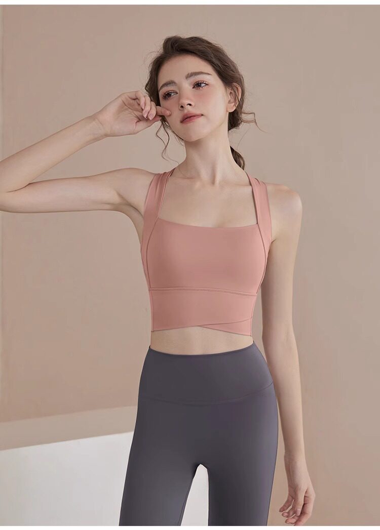 Одежда для йоги 瑜伽套装女时尚新款吊带交叉后背防震透气吸湿排汗跑步健身运动衣 Woo tour