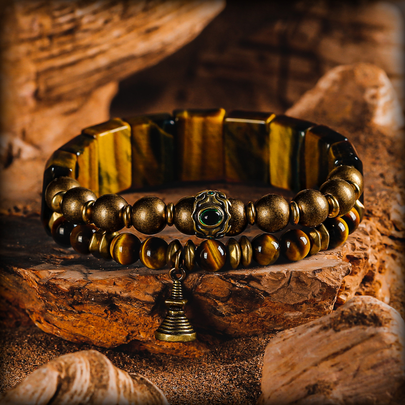 Guxi【Yuanxu】Natural Tiger Eye Stone Bracelet for Men, High-End Beaded Bracelet, Vintage Multi-Circle, Unique Birthday Gift