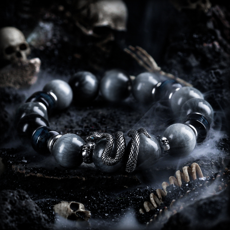 Guxi【Dark Forest】Lightning Blue Tiger Eye Stone Bracelet Men's Eagle Eye Stone Beaded Bracelet Niche Design Personalized Jewelry