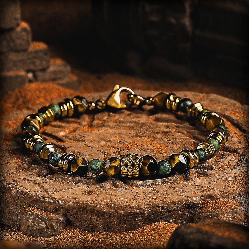Guxi【Awakening】Vintage Tiger Eye Stone Bracelet for Men, Niche Design African Turquoise Beaded Jewelry, Birthday Gift