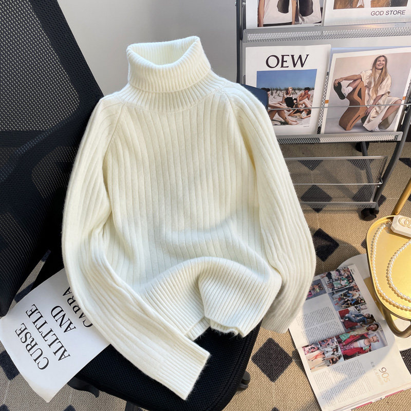 White high collar sweater women's autumn winter thickened inner lap 2023 new exploits high-grade winter needled sweatshirt-Taobao