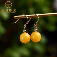 Натуральные серьги из воскового агата, инкрустация камня, украшение-шарик, 14 карат