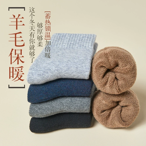 Шерстяные демисезонные утепленные удерживающие тепло дезодорированные гольфы, мужское зимнее кашемировое полотенце, увеличенная толщина, средней длины