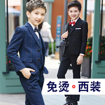 Boy suit suit handsome British childrens piano performance Primary School student black dress jacket suit three-piece suit