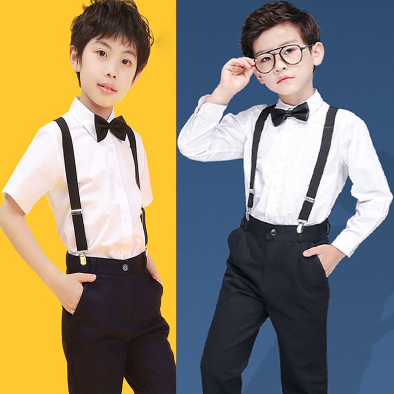 Children's dress 61 Show suit host choir pure cotton baby bag pants boy white shirt black pants suit