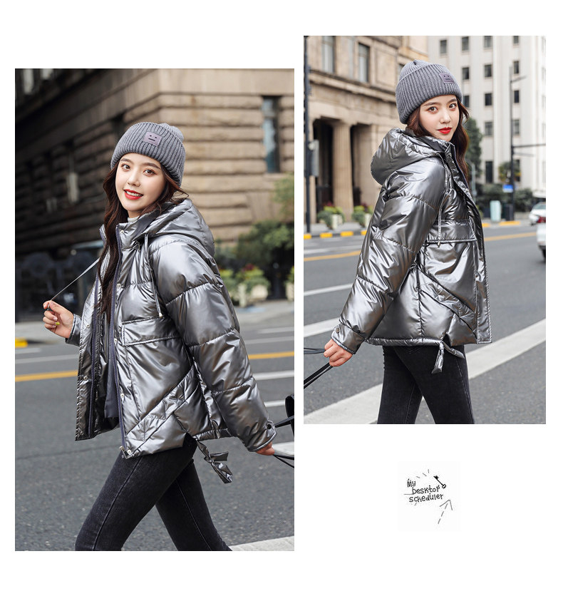 Shiny cotton-padded jacket for women, short Korean-style loose winter cotton-padded jacket, 2020 new style thickened ins cotton-padded jacket winter coat pic 22