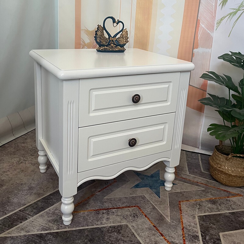 American-Style Solid Wood Bedside Table, Retro Home Bedroom Bedside Cabinet, Walnut Ebony Color Storage Cabinet, Fully Assembled