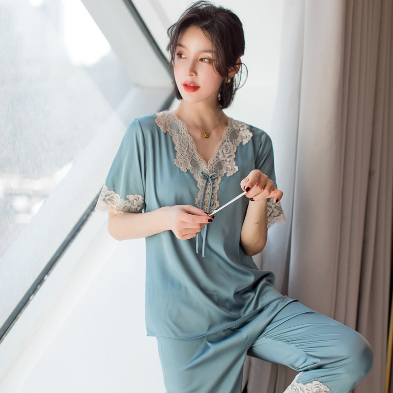 Official Luo Lisi counter 2021 new pajamas women's pure cotton summer suit ice silk summer thin section trendy summer