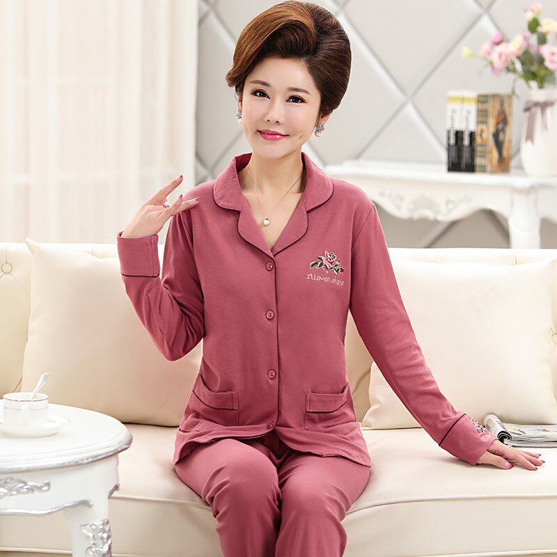 Luo Lisi official flagship store official website pajamas women's pure cotton middle-aged mother long-sleeved spring and autumn cotton mother-in-law autumn