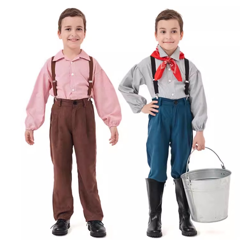 Halloween European and American Farm Farmer Costume Set for Boys, Alpine Villager Costume, Children's Drama Performance