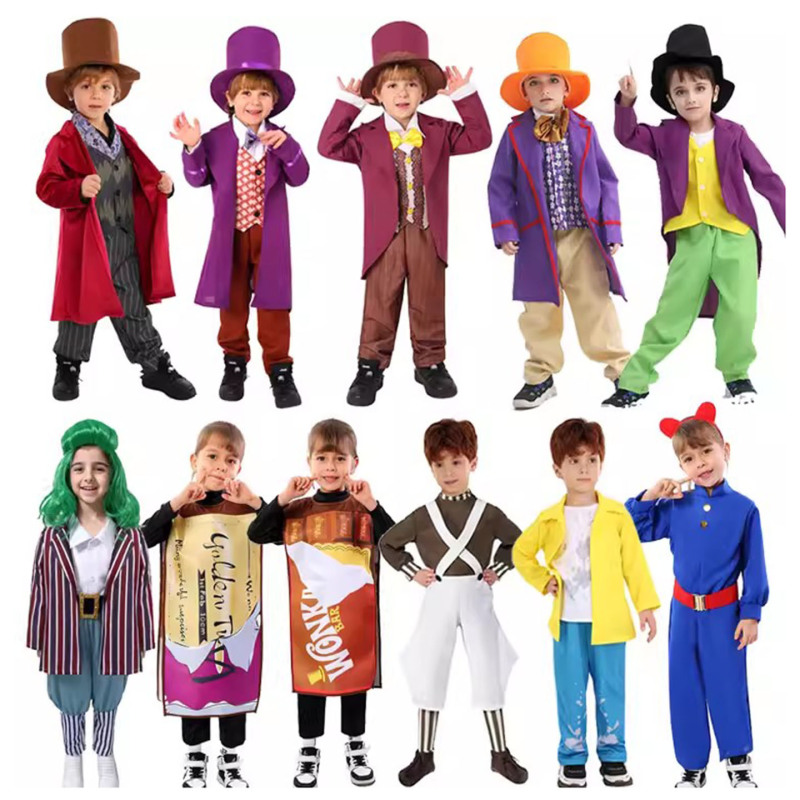 Children's Charlie and the Chocolate Factory Opa Lampa Costume Willy Wonka Buckett Strawberry Blue Fat Man Cos