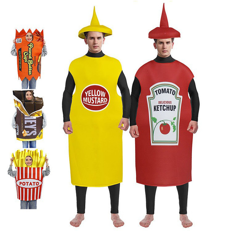 Halloween Adult Funny Food Party Chocolate Fries Ketchup Salad Dressing Cosplay Costume Annual Party Performance Costume