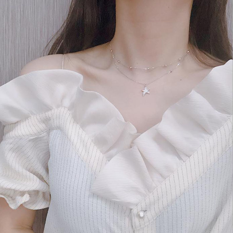 Whole body s925 sterling silver necklace female clavicle chain double-layer star simple Japanese and Korean short style all-match personality student net red