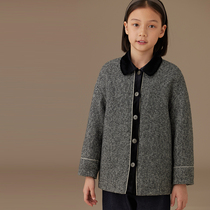Haqi Childrens Clothing New Winter Product Small Fragrance Style Textured Flower Gray Contrast Color Childrens Warm Thickened Woolen Short Jacket
