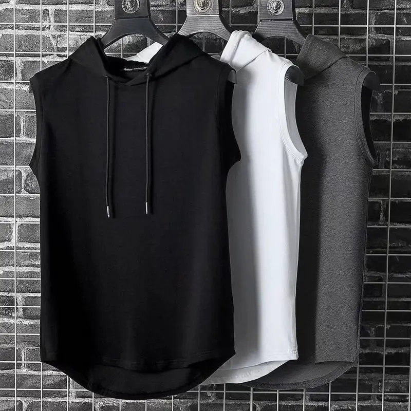 2026 Street Style Hooded Vest for Men Casual Hooded Sleeveless T-Shirt Men's Sweatshirt Hoodie Summer Men's Thin Vest