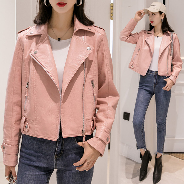 Little leather clothes outer set female 2024 spring and autumn new Korean version of the slim short black trend thickened motorcycle leather jacket