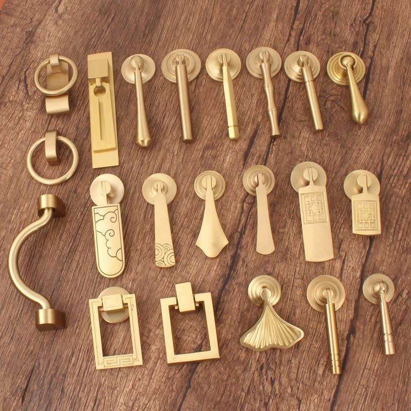 New Chinese Pure Copper Handle Pendant Pendant Quad Nordic Wardrobe Door Drawer Golden Handle Antique Cirque Full Copper Handle