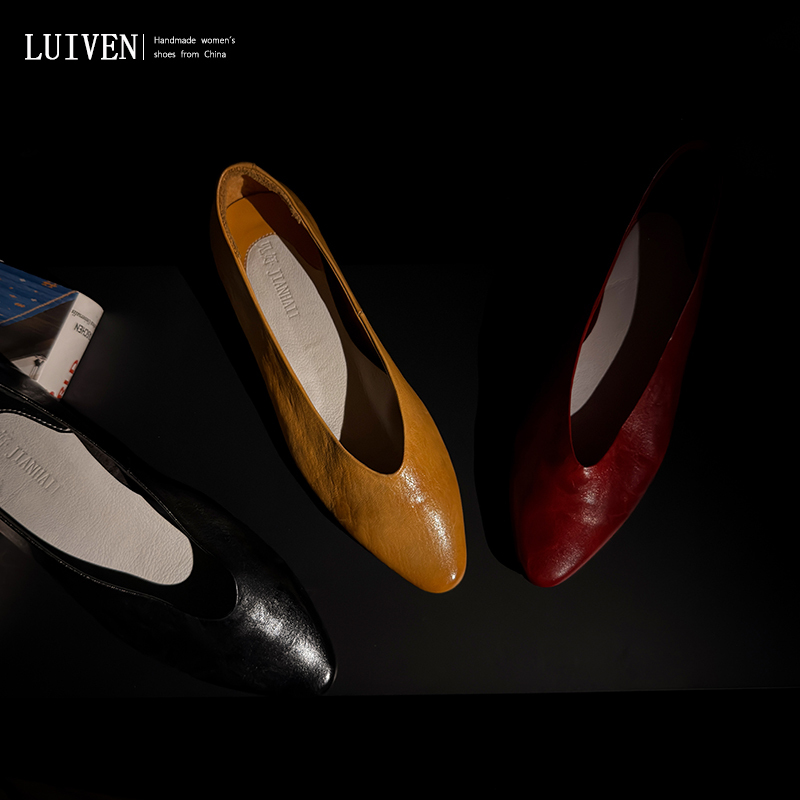 Luiven Comfortable Dopamine Horse Leather Shallow Flat Low-Heel Pointed Toe Breathable Comfortable Slip-On Shoes for Women Luiven Comfortable Dopamine Horse Leather Shallow Flat Low-Heel Pointed Toe Breathable Comfortable Slip-On Shoes for Women