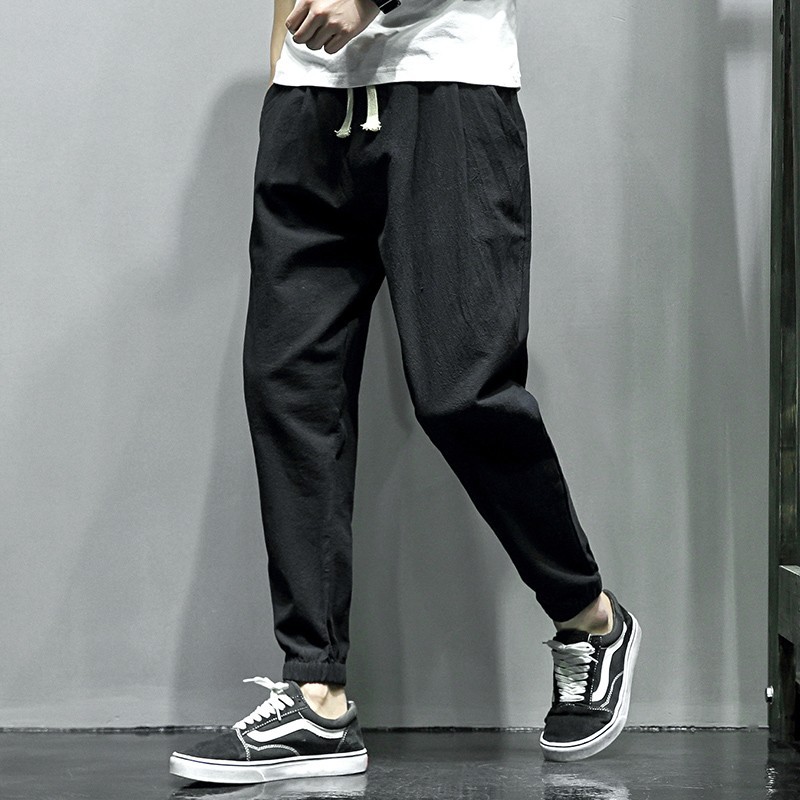 Summer ninth pants men's loose Korean style trendy harem pants men's thin small feet sports cotton and linen casual pants
