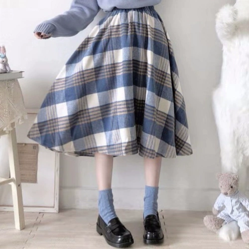 Демисезонное шерстяное пальто, демисезонная японская школьная юбка, шерстяной свитер, комплект, А-силуэт