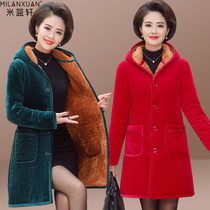 2019 New middle-aged winter nv mian yi mom plus velvet thickening coat middle-aged womens plus size long cotton