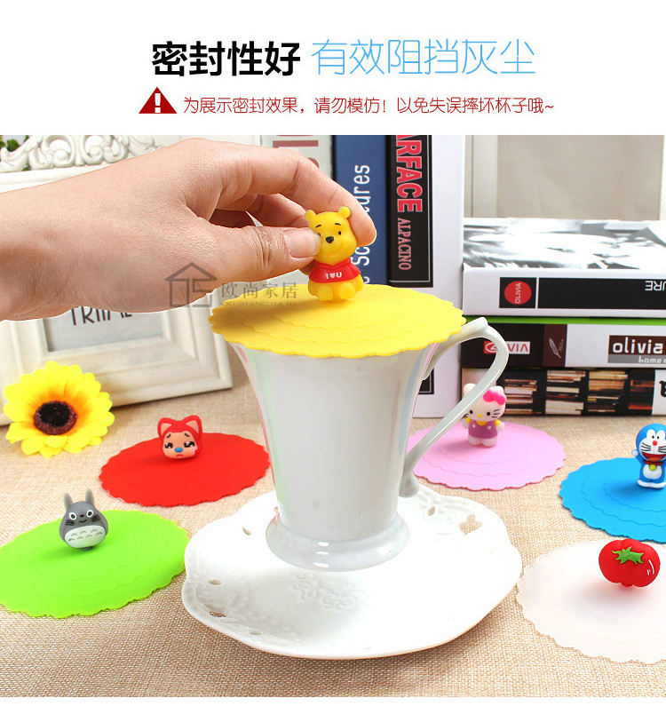 10 cm chống bụi không độc hại silicone cup bìa cấp thực phẩm phim hoạt hình gốm cốc nước nắp phổ mug cup nắp