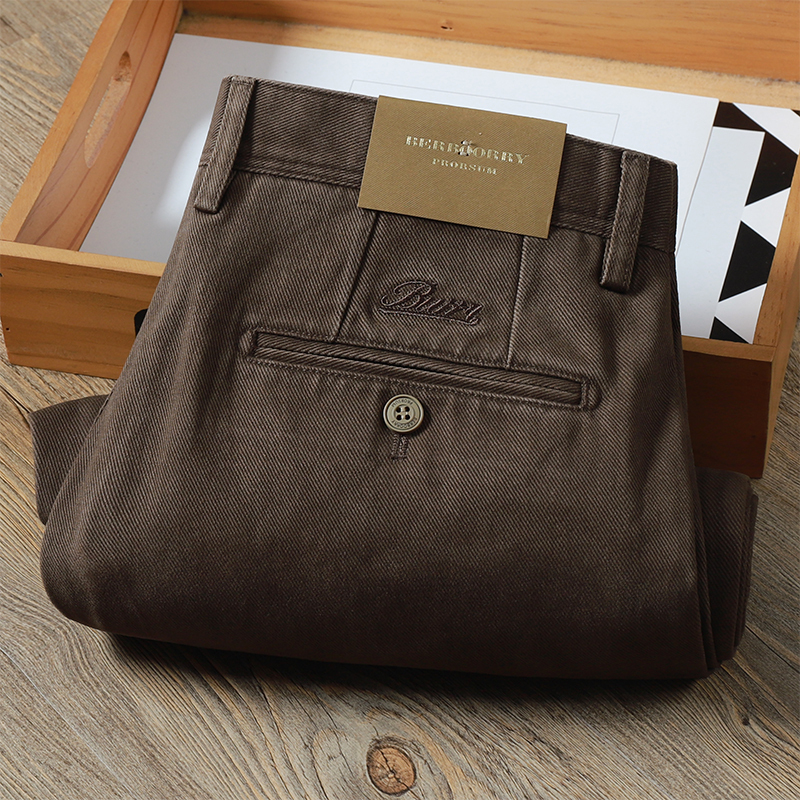 2025 Autumn/Winter Thick Coffee-Colored Loose Men's Pants High-Waisted All-Cotton Washed Vintage High-End Business Straight-Leg Casual Pants