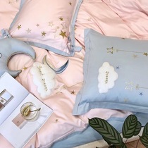 (good night) 60S satin plush cotton patch embroidered love bow Pure cotton four-piece set 1 8m2 0