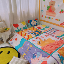 Congratulations to the rich original design pure cotton cartoon ins wind contrast color sheets Fitted sheet girl three or four sets