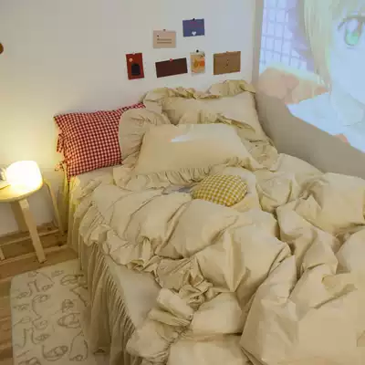 I am not Lulu ins Wind Korean bedroom girl heart dormitory double solid color lace bed skirt three four-piece set