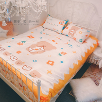 Lulu and love letter bear 2 0-VL original design cute girl bedroom pure cotton dormitory sheets three four-piece set yellow
