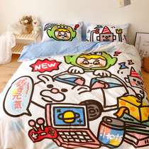 (Big cute)Designer cotton cartoon robot cotton sheets four-piece dormitory double bed cotton