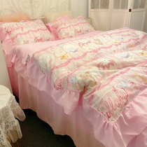 Im not Lulu original design lullaby girl heart pink purple lace cotton bed skirt three or four sets