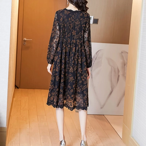 Весеннее платье, элитная длинная юбка, в цветочек, коллекция 2021, V-образный вырез, оверсайз