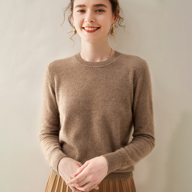 25 Autumn/Winter New Cashmere Sweater for Women, Round Neck, Solid Color Cashmere Pullover, Long Sleeve Solid Color Sweater, Knitted Base Shirt