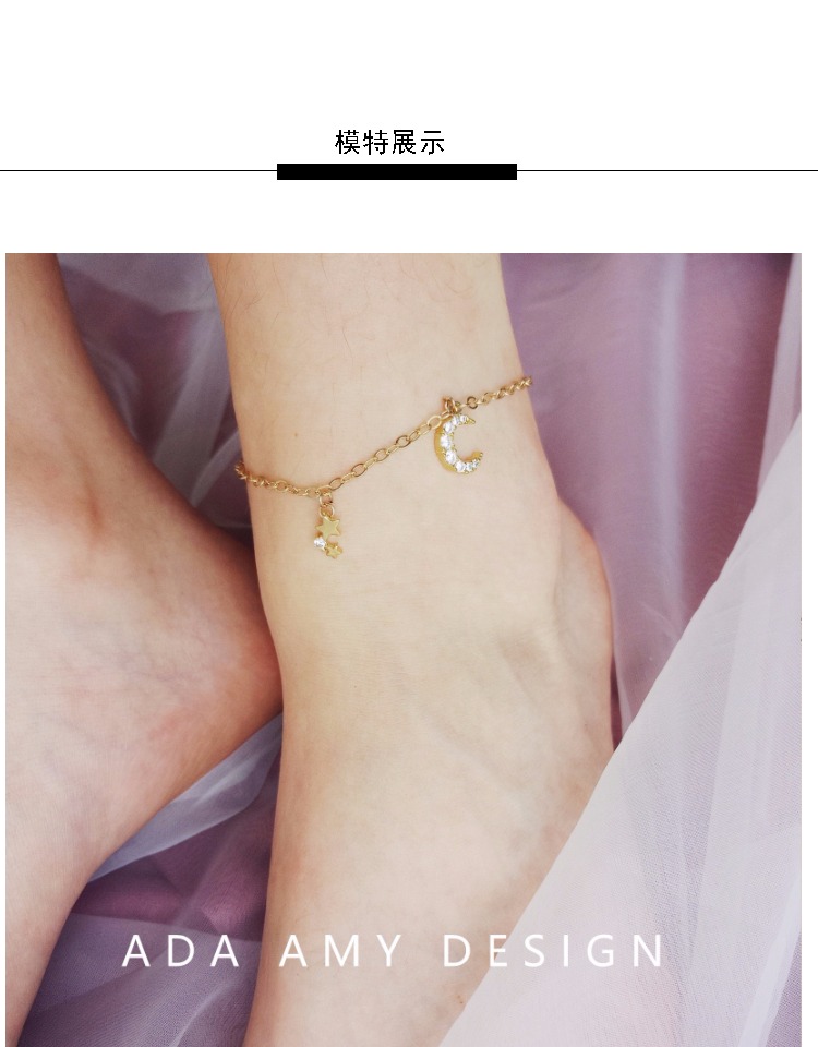Thiết kế nguyên bản Vàng 14k mạ vàng sao trăng Thủy thủ mặt trăng zircon kim cương thời trang khí chất lắc chân nữ đẹp
