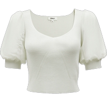 ONLY Spring and Summer Temperament Casual V-neck Puff Sleeve Short Sleeve Short Sweater Women) 123224040