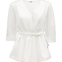 ONLY2024 spring new design waist V-neck solid color umbrella hem three-quarter sleeve shirt for women) 124105032