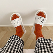 New cute smiley face personality minimalist casual word slippers female summer net infrared wearing cartoon slippers