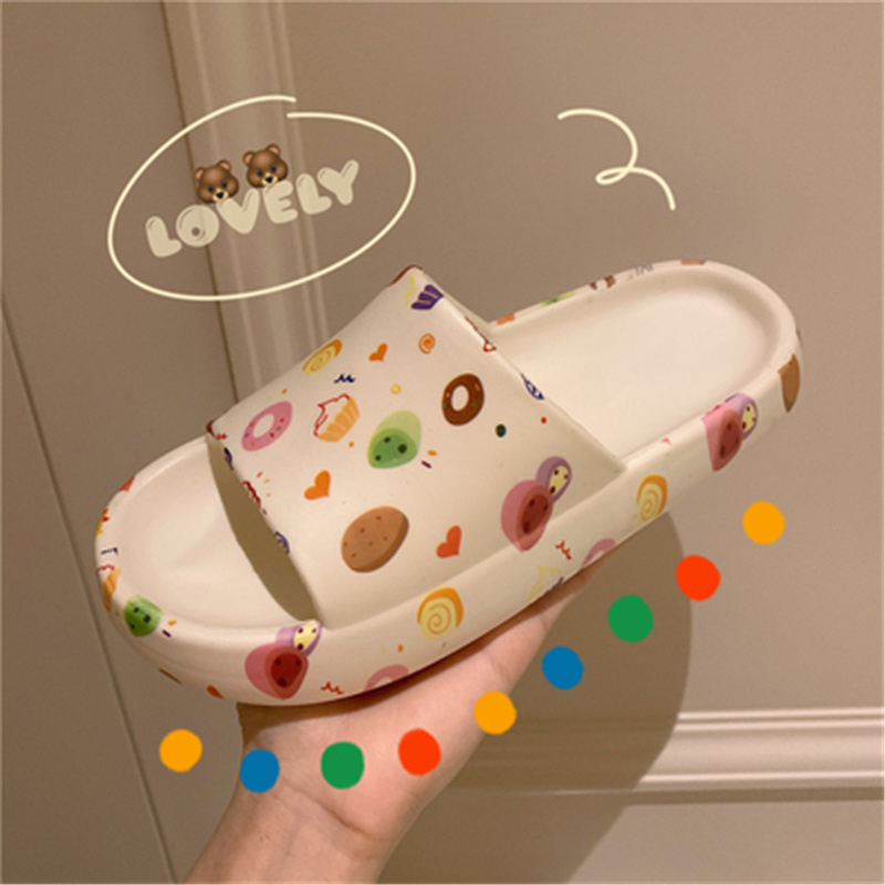 Dessert Print & Off WhiteFeeling of stepping on shit Thick bottom slipper female summer Wear out lovers ins tide personality fashion indoor take a shower non-slip Sandals male