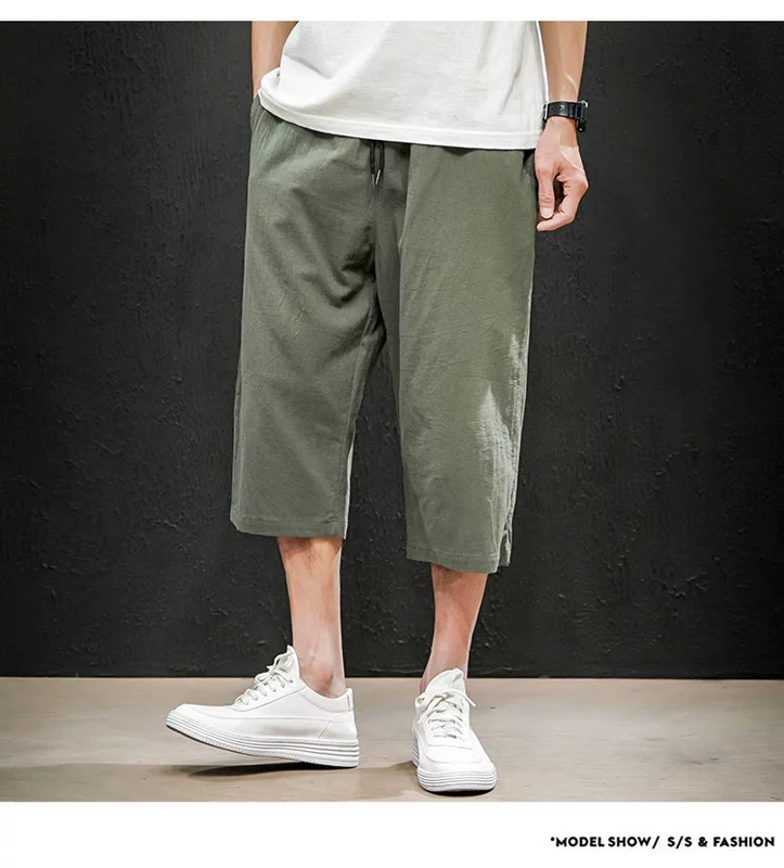 Quần vải lanh mùa hè cho nam loại quần mỏng thoáng khí quần Nhật Bản thương hiệu quần ống suông thẳng ống rộng kích thước lớn cotton và quần lanh - Quần mỏng