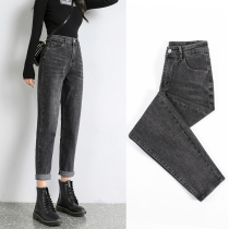 High waist thin jeans women Spring 2021 new small tide ins black Gray dad Haren pants