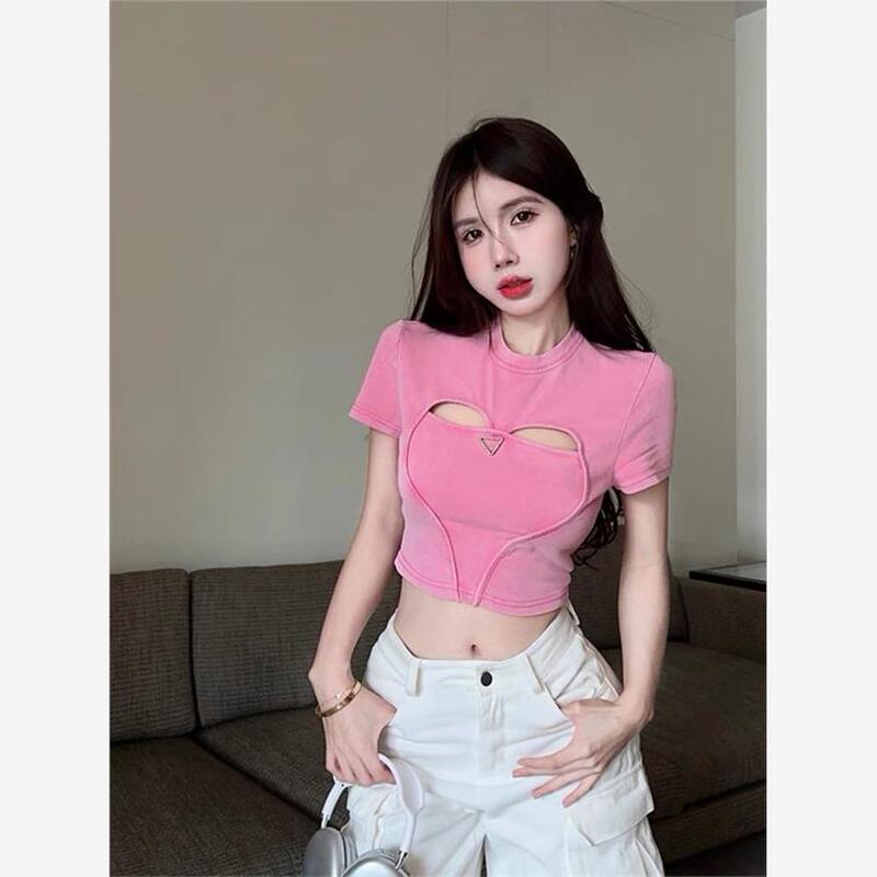 Summer Dopamine Outfit Tight-Fitting Pure Desire Sweet Spicy Girl American Style Hollow-Out Short Short-Sleeve T-Shirt Feminine Top