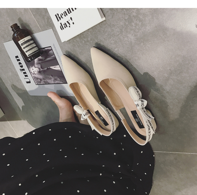 Dép nữ mùa hè 2019 mới bảng chữ cái tiếng Anh quai nhọn giày cao gót stiletto baotou nơ với giày đơn - Sandal sandal nữ đẹp