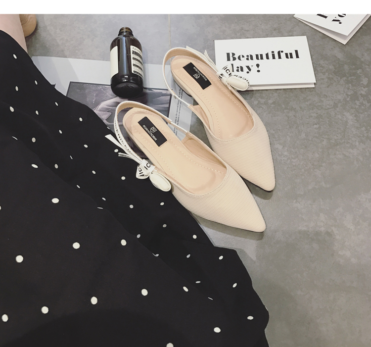 Dép nữ mùa hè 2019 mới bảng chữ cái tiếng Anh quai nhọn giày cao gót stiletto baotou nơ với giày đơn - Sandal sandal nữ đẹp