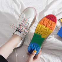 Small white shoes 2022 summer new thin student breathable and casual tide shoes rainbow shoes jelly canvas shoes